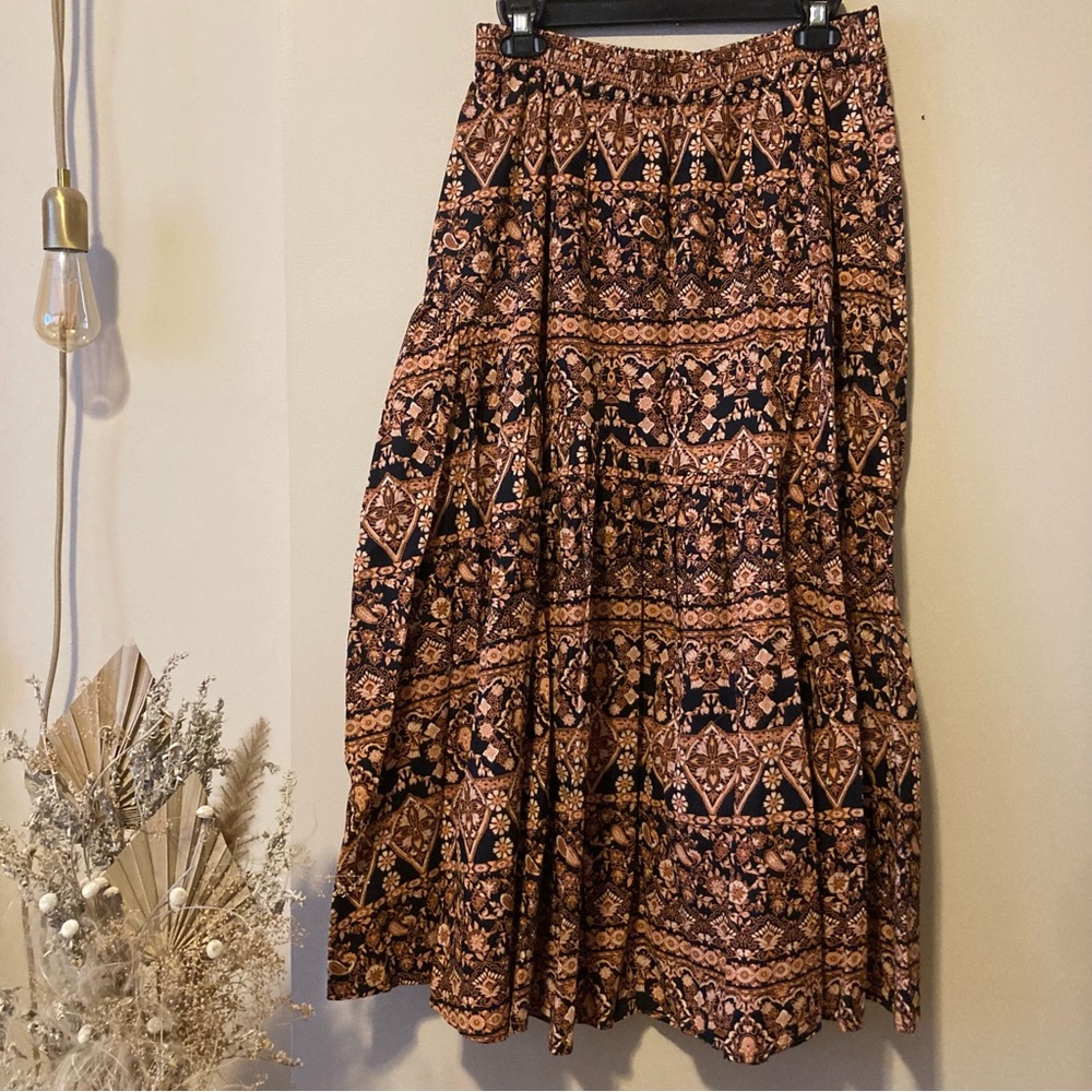 NWT Free Prople All About the Tiers Skirt in Neutral Combo Boho Midi Size M